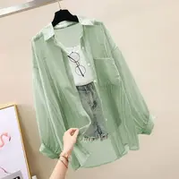 Summer Sunscreen Shirt Elegant Perspective Thin Chiffon Blouse Korean Harajuku See Through Loose Top Casual Women's Cardigan - Image 3
