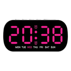 USB Powered LED Digital Alarm Clock with Temperature Display, Dual Alarms, and Adjustable Brightness (Rose Red)