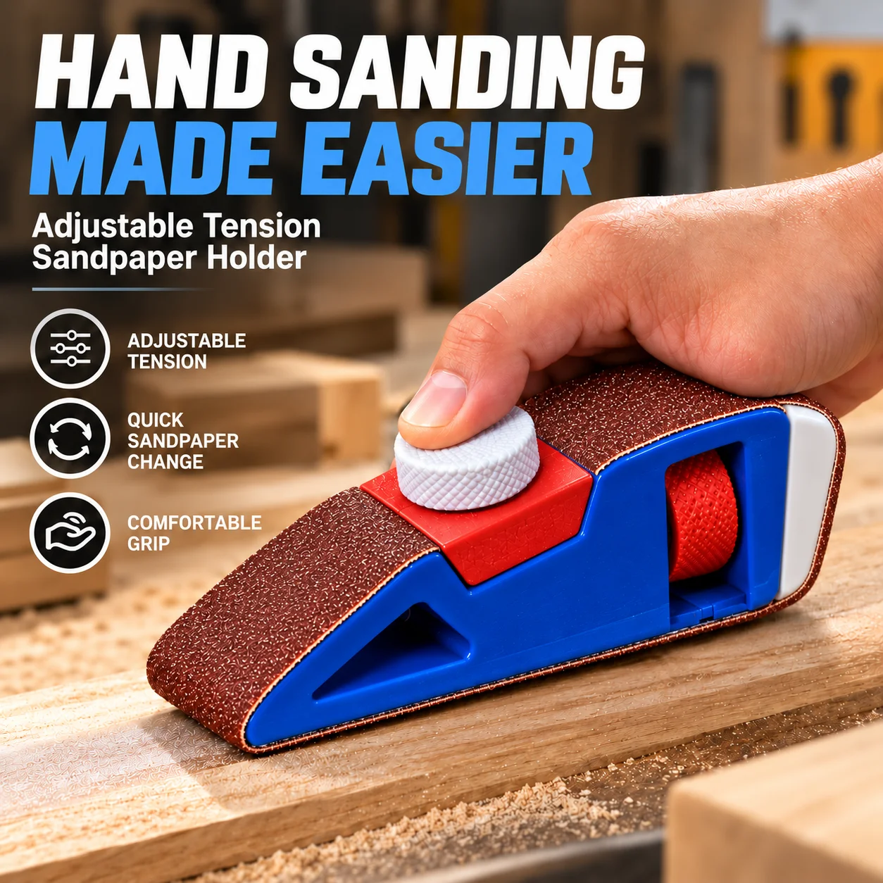 Verstellbares Handschleifwerkzeug, 3D-gedruckter Schleifpapierhalter, Schnellwechsel-Spannschleifer für Holzbearbeitung, DIY-Modellpolitur
