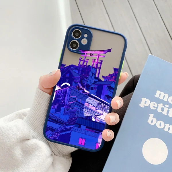Japanische Anime gemalte Haus Landschaft Handy hülle für iPhone 7 8 plus se2 13 14 12 11 15 Pro Max Punk für iPhone x xr xs Abdeckungen – Detail 5