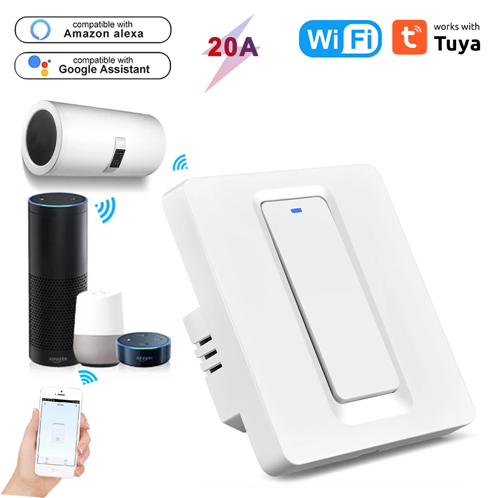 

Умный водонагреватель Tuya, настенный выключатель с Wi-Fi, таймером и голосовым управлением, работает с Alexa Google Home, 20 А