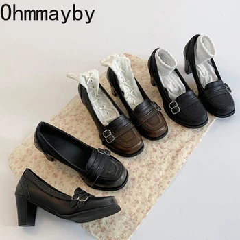 Vintage Thick Heel Women Mary Jane Shoes Ladies Concise Slip On Pumps Spring Autumn Women's Party Dress Shoes 1