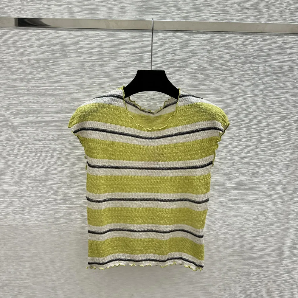 High-quality 2026 new women's round-neck short-sleeved T-shirt top, with a striped design, a fashionable summer T-shirtxy2651412