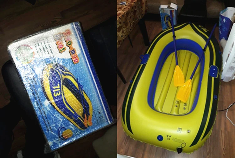 Durable 1-2 Person Inflatable Boat PVC Rowing Boat Set 175x115cm with Paddles Pump Patching Kit and Rope Double Fishing Boat