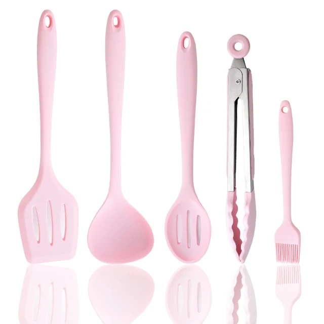 5pcs Silicone Spatula Set Heat Resistant Non-Scratch for Kitchen Cooking Pink | Harfington
