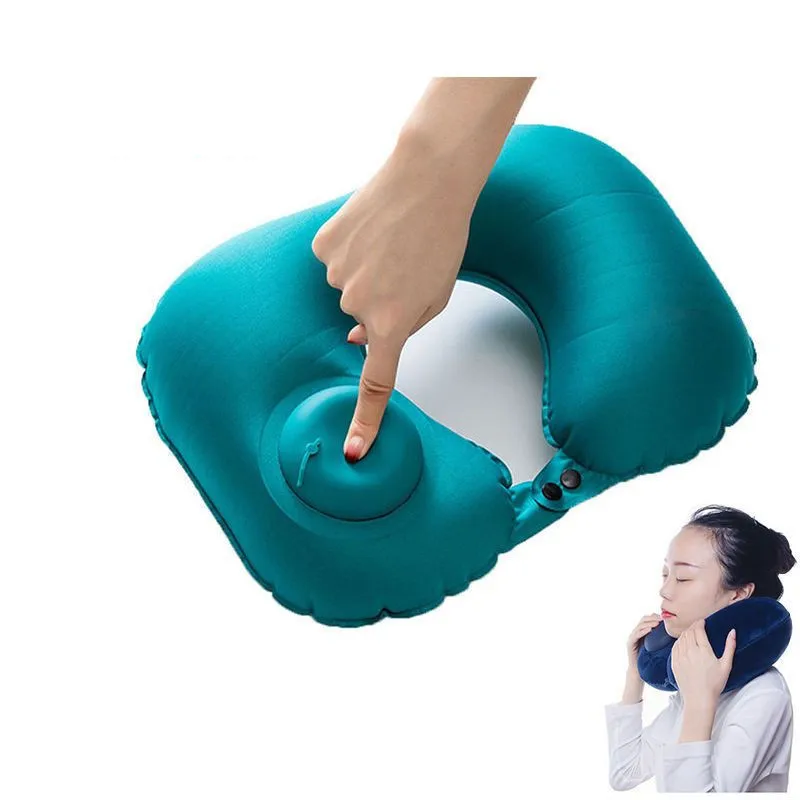 Press inflatable travel pillow U-shaped cervical spine support pillow Car nap pillow office rest pillow