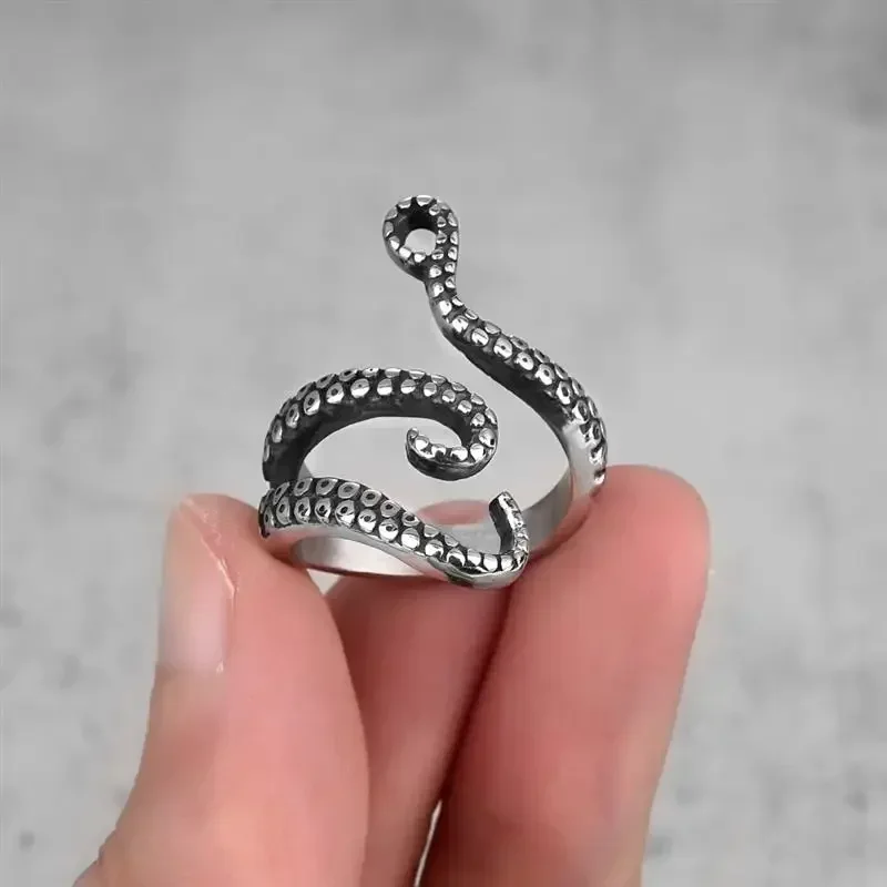 Creative Octopus Rings for Men Gothic Deep Sea Monster Squid Finger Tentacles Punk Animal Jewelry Gift Opened Adjustable