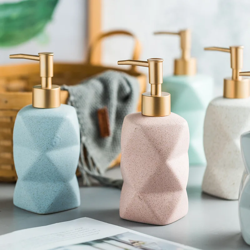 Nordic Glaze Series Ceramic Soap Bottle Hand Sanitizer Dispensing Bottle Shower Gel Shampoo Lotion Pump Bathroom Storage