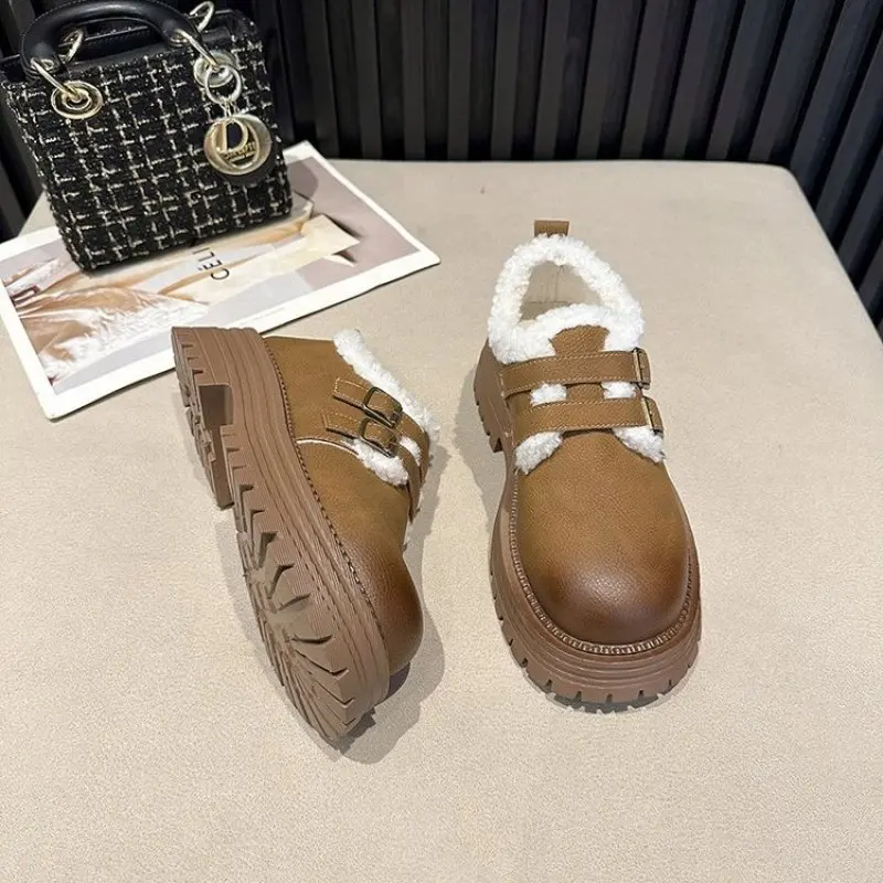 Lamb Plush Texture Japanese College Style Women'S Winter Snow Cotton Shoes Cute Autumn And Winter Color Ladies Shoes Fluffy New