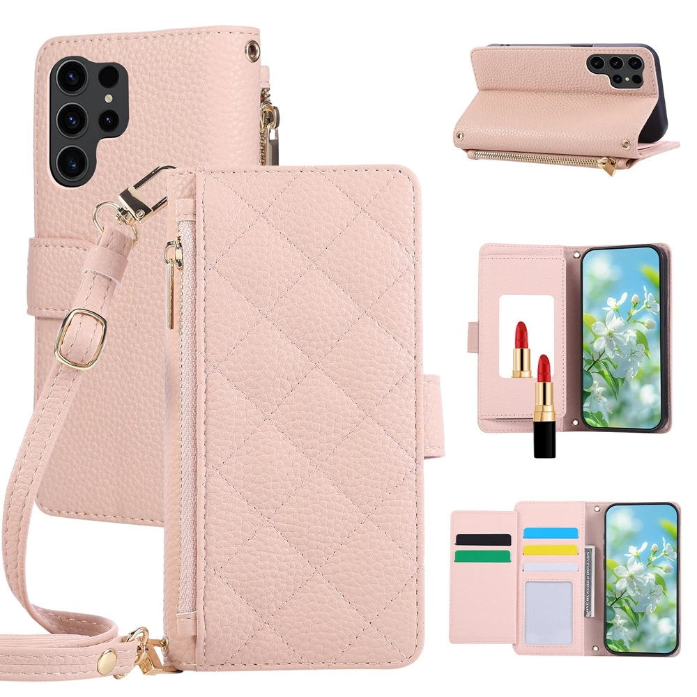 Leather Crossbody Wallet Phone Case with Cash and Card Holder and Adjustable Strap