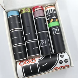 118.1 - inch DIY Road & Rail Transit Design Paper Tape with 28 Rolls & 9 Game Scene Stickers (Black)