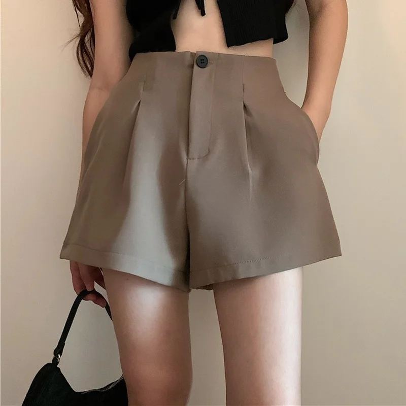 trend elastic waist youth a line shorts spring autumn new solid loose all match wide leg shorts fashion casual women clothing 2024 New Solid All-Match Button Fly Shorts Korean Fashion Summer Korean Loose Sexy A-Line Clothing Women High-Waisted Shorts