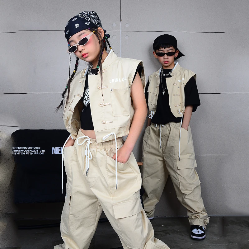 

Outfits For Girls Street Dance Wear Hip Hop Clothing Children'S Khaki National Style Suit Tooling Costumes Boys Kpop