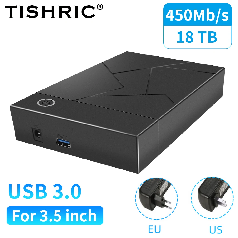 TISHRIC 2.5 3.5 Inch External Hard Drive Enclosure HDD SSD SATA To USB 3.0 Adapter 2.5" 3.5" Hard Disk Case 450Mb/s For Gaming