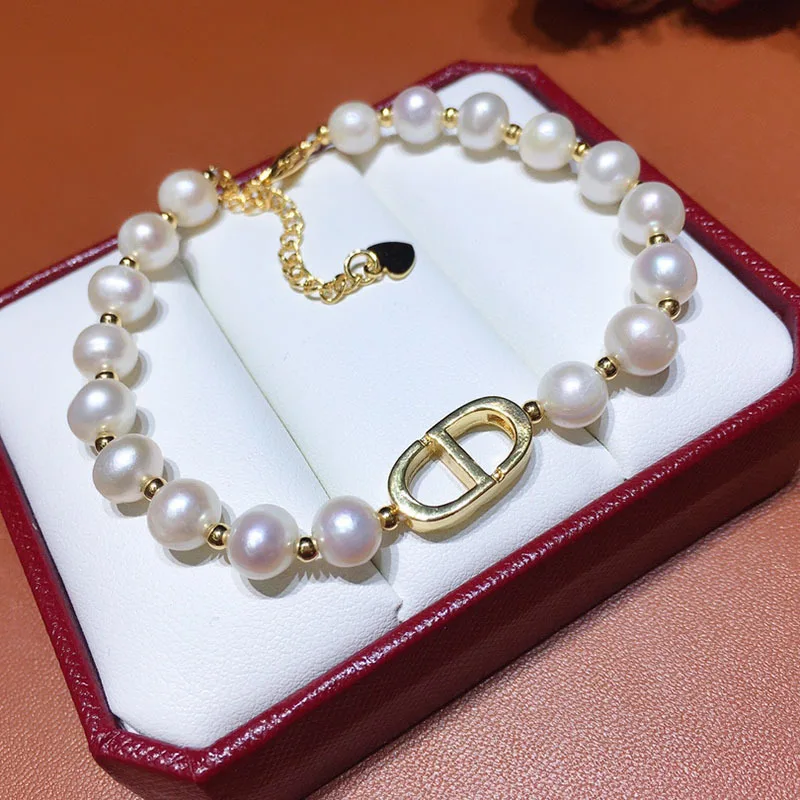 

Simple fashion style natural 7-8mm & 9-10mm white freshwater pearl bracelet 7”-8“inch