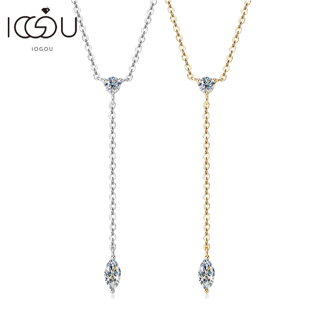 Moissanite Y-Shape Necklace – Marquise & Round Cut, 925 Silver