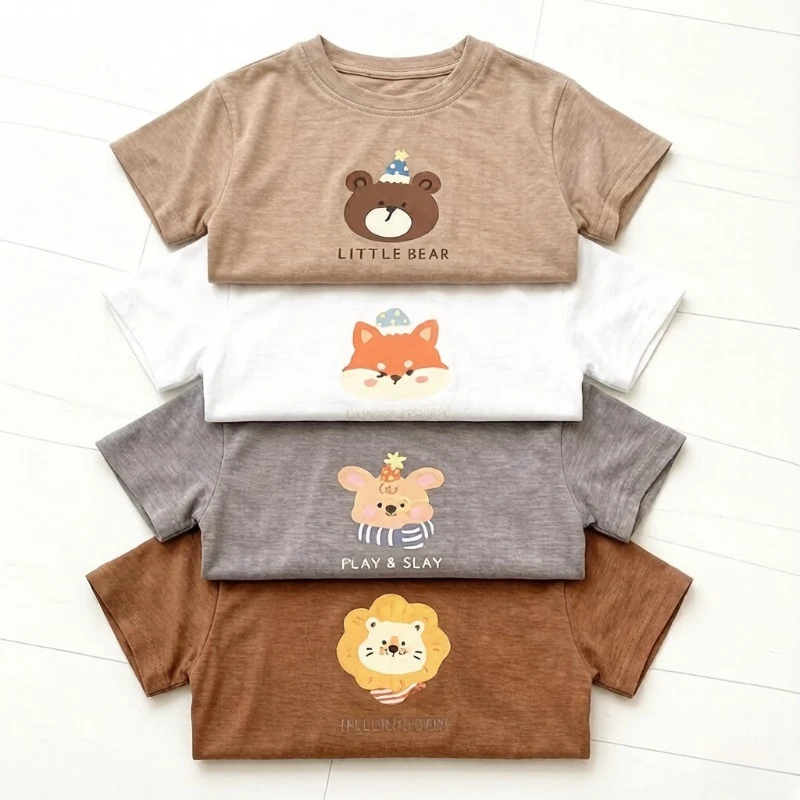 어린이 티셔츠 다목적 캐주얼 스포츠 T 풀오버 셔츠 유아 브랜드 뉴 귀여운 프린트 솔리드 탑 소녀 소년을위한 여름 의상