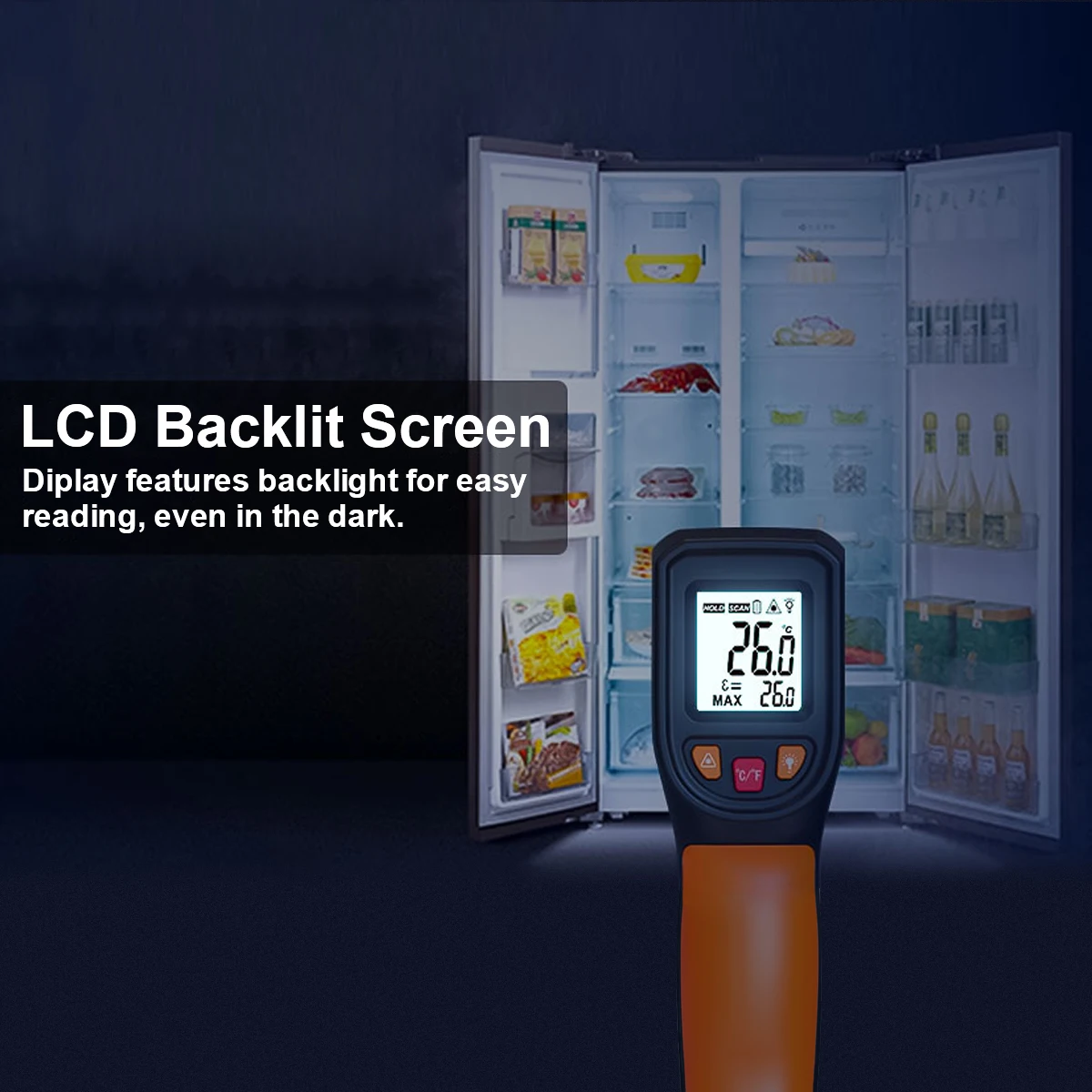 Digital Infrared Thermometer Sensor Handheld Non-contact IR LCD Backlit Display Laser Temperature Gun 600 °C for Household 3
