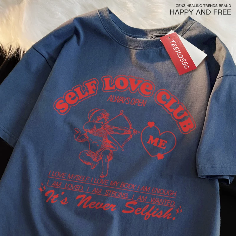 Self-love club fun Cupid men women T-shirt breathable street T-shirt cotton clothing summer fashion loose regular oversized T-shirt