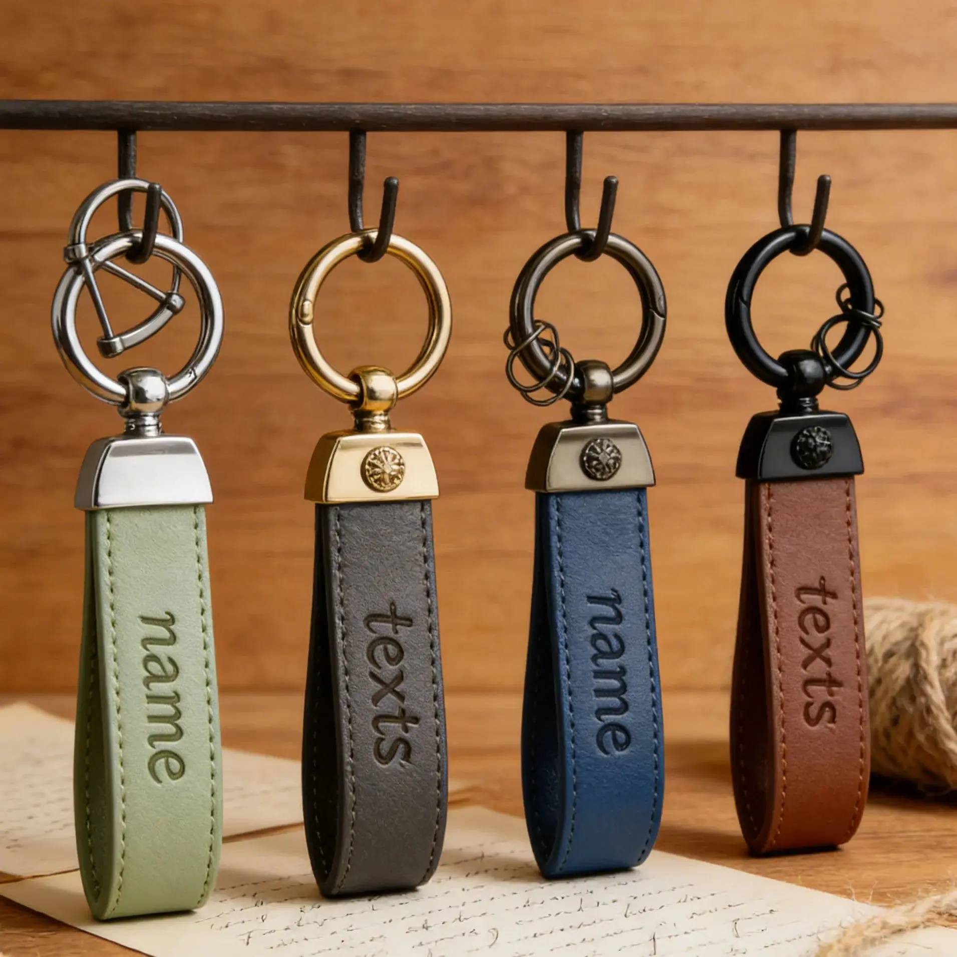 Personalize Name Leather Keychain Custom LOGO Keyring for Men Women ...