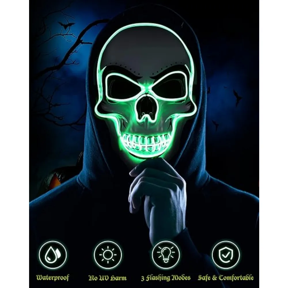 Neon Led Skull Mask Halloween Adult Purification Mask LED Glowing Skull Terror Cold Light Role Playing Masquerade Ball halloween mask masquerade mask horror mask party masks