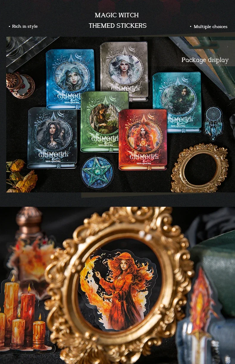 JIANWU 40 Sheets Sacred Grimoire Series Vintage Magic Witch Material Decor PET Sticker Creative DIY Journal Collage Stationery