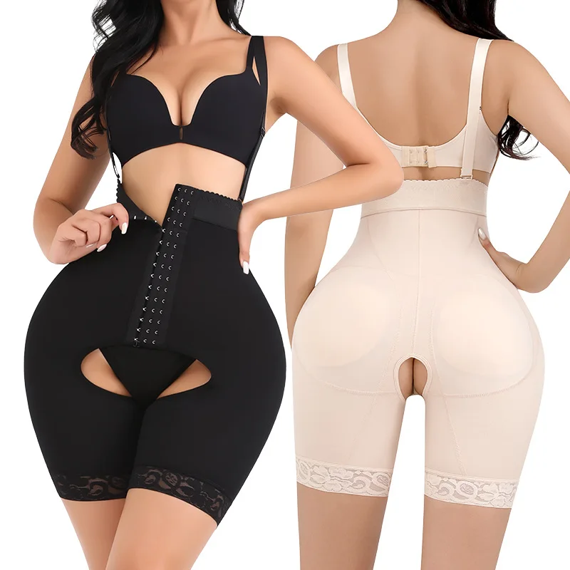 

Shapewear Women's High-waisted Flat-bellied Shorts Slim Buttoned One-piece Bodysuit Hip Padded Panties Female Waist Shaper
