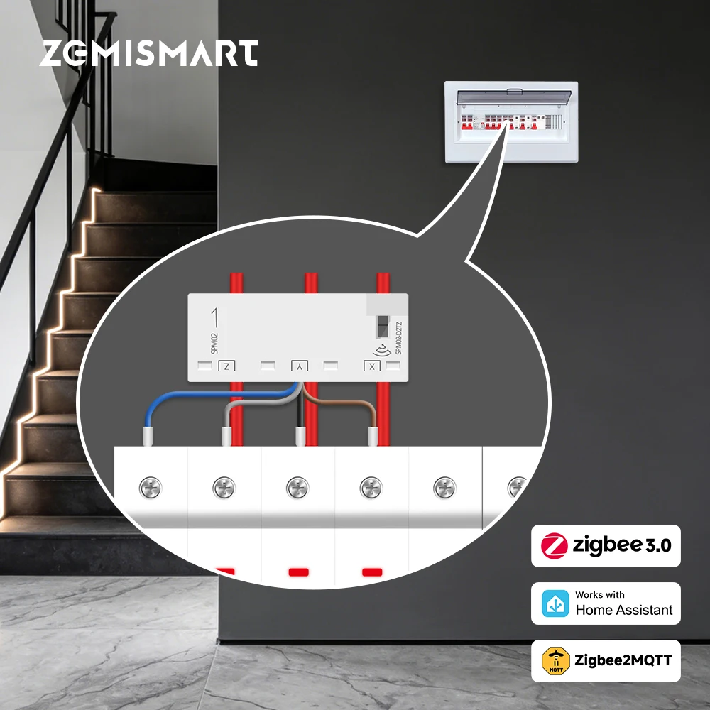 เซมิสมาร์ท ซิกบี 3.0 เครื่องวัดพลังงานอัจฉริยะ 63A 3 เฟส เซ็นเซอร์ตรวจสอบพลังงานแบบเรียลไทม์ ทำงานร่วมกับ Zigbee2MQTT Zigbee Home Assistant 1