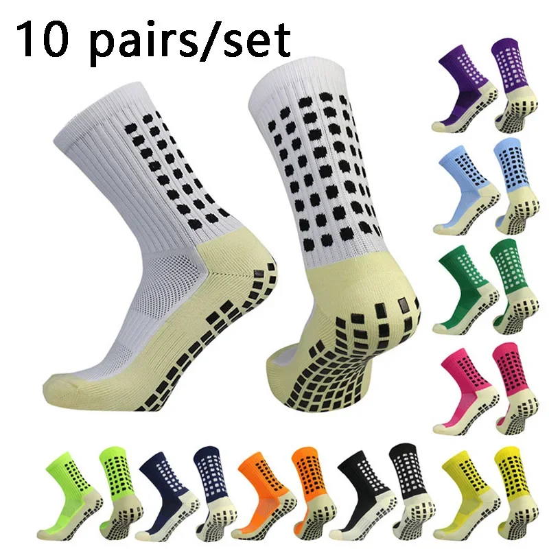 Men Womens Football Socks Cotton Square Silicone Suction Cup Grip Anti Slip Soccer Sports Rugby Socks Tennis 10 Pairs/lot