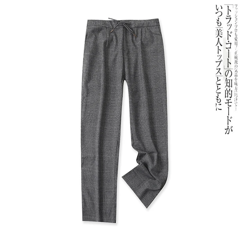 

Checkered Pants Spring Retro High Waist Lace Up Casual Pants 15000