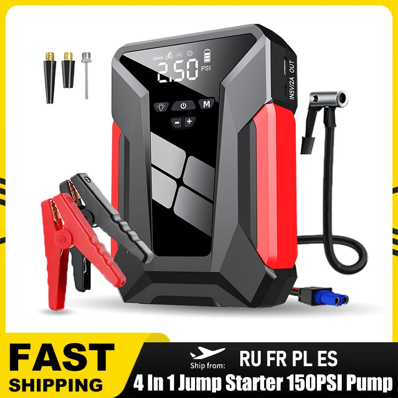 Car Jump Starter Jump Starter Portable 2000A Car Jump Starter Air Pump Power Bank Lighting Auto Emergency Booster Starting Device Air Compressor Tyre Inflator