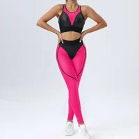 Mode maille Patchwork costume pour Fitness vêtements de Sport femmes gymnastique Yoga vêtements d'entraînement élastique respirant Sport ensemble survêtement noir 3