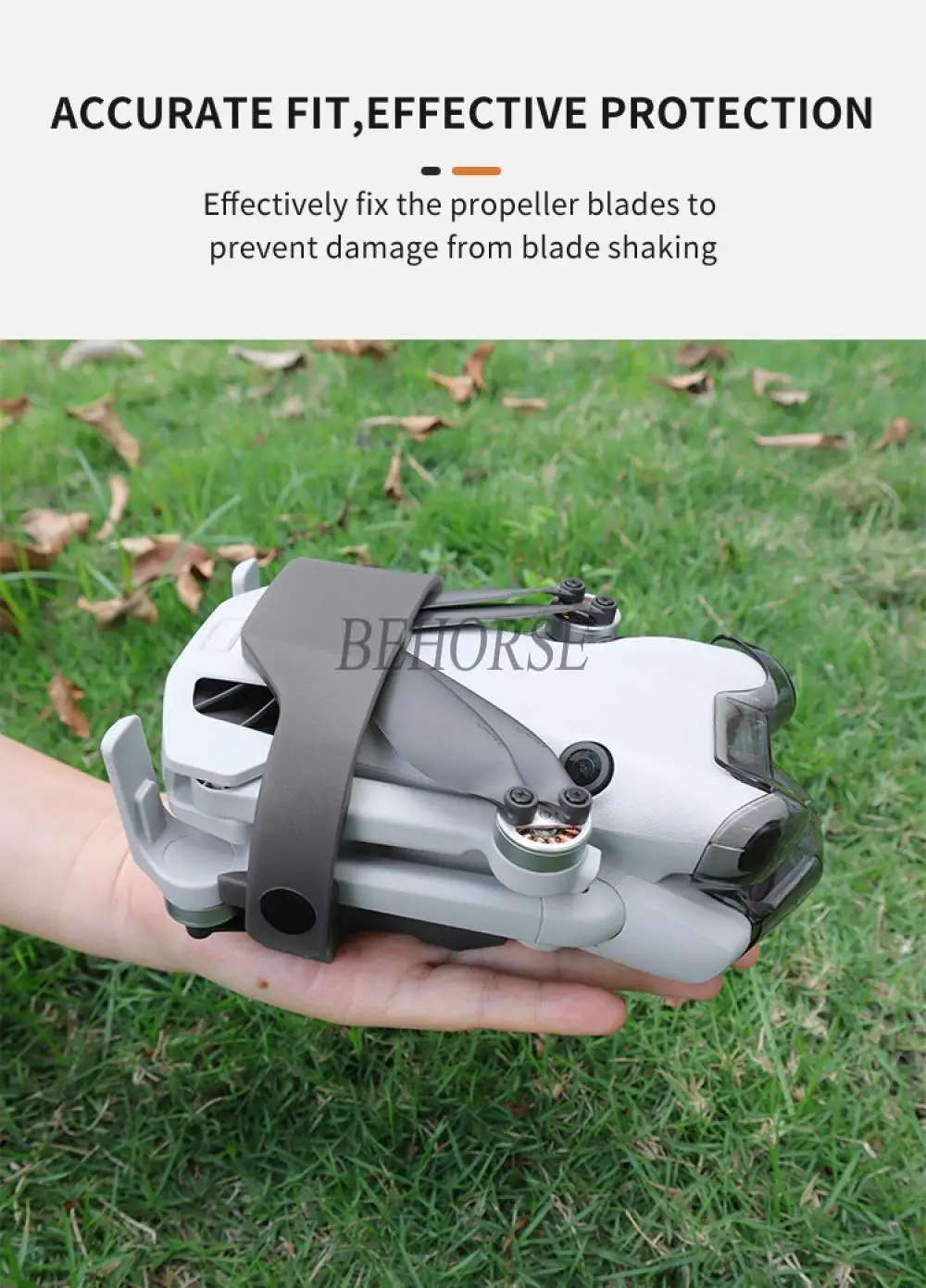 Détail du support de pales en TPU pour DJI Mini 4 Pro, s'adaptant parfaitement aux hélices.