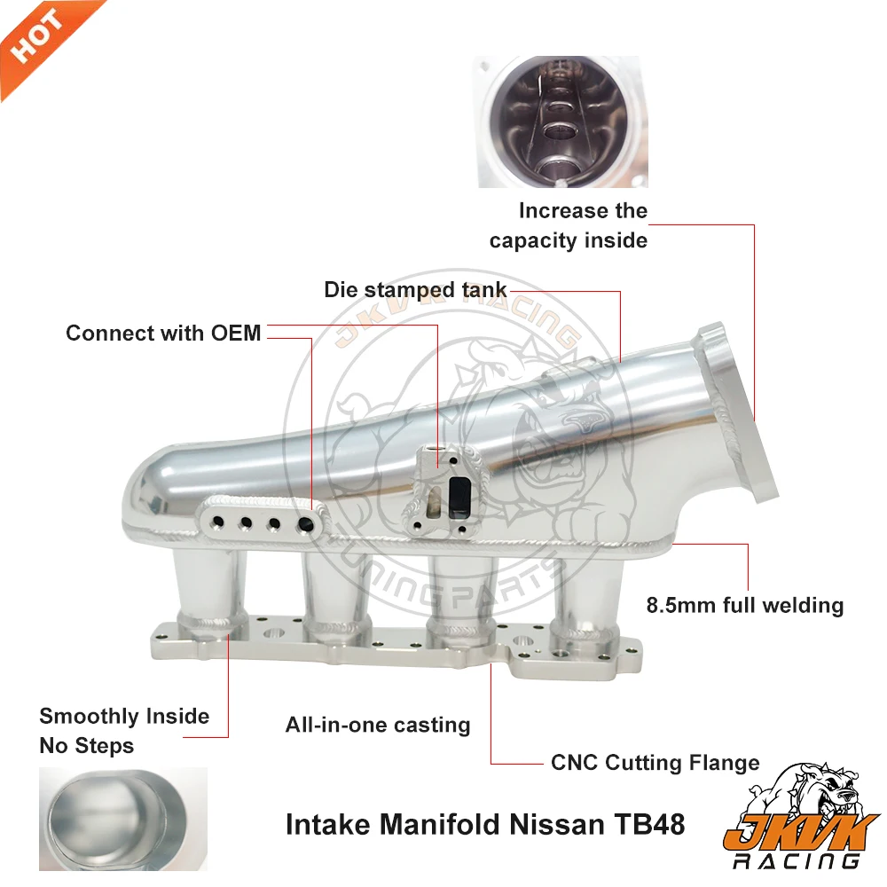 JKVK 레이싱 알루미늄 흡기 매니폴드, S14 SR20 SR20det 용, 76mm 스로틀 바디 및 연료 레일 흡기