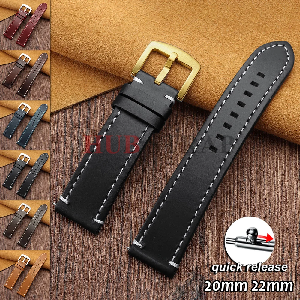 Vintage Stitching Genuine Leather Watchband - Universal Sport Strap with Accessories