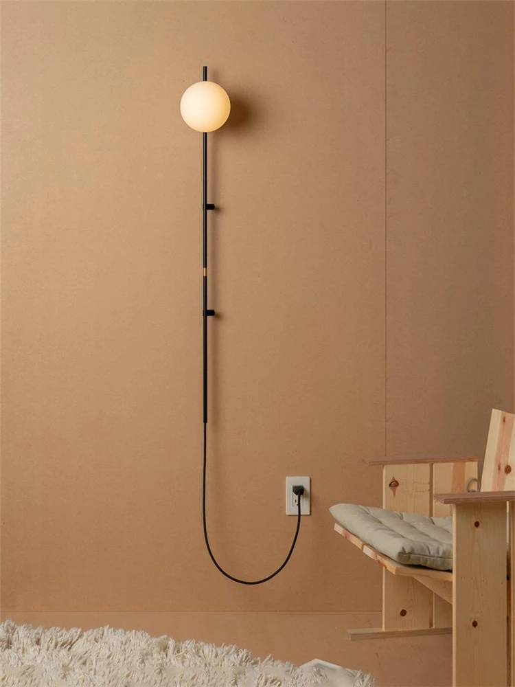 

Nordic Vintage Wall Lamp With plug Modern Black Long Rod Bedside Lamp Mirror Light Stair Lights Wall Sconce Wall Light Fixture