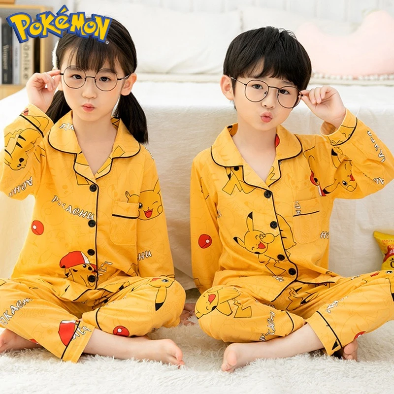 Pijama de Pokémon para niños y niñas, ropa de dormir con estampado dibujos animados Kawaii, de manga larga, para el hogar| | - AliExpress