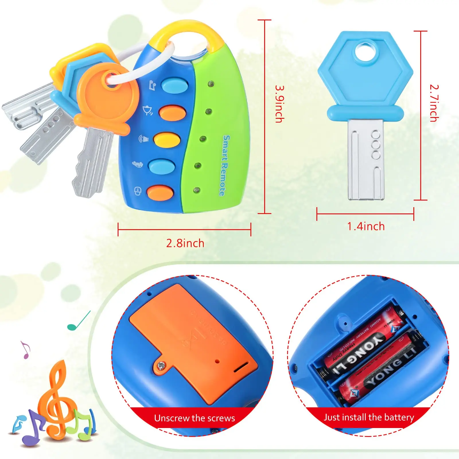 Baby Toys Musical Cartoon Car Key Vocal Smart Remote Car Voices Pretend Play Educational Toys for Children Baby Music Toys Gifts 3