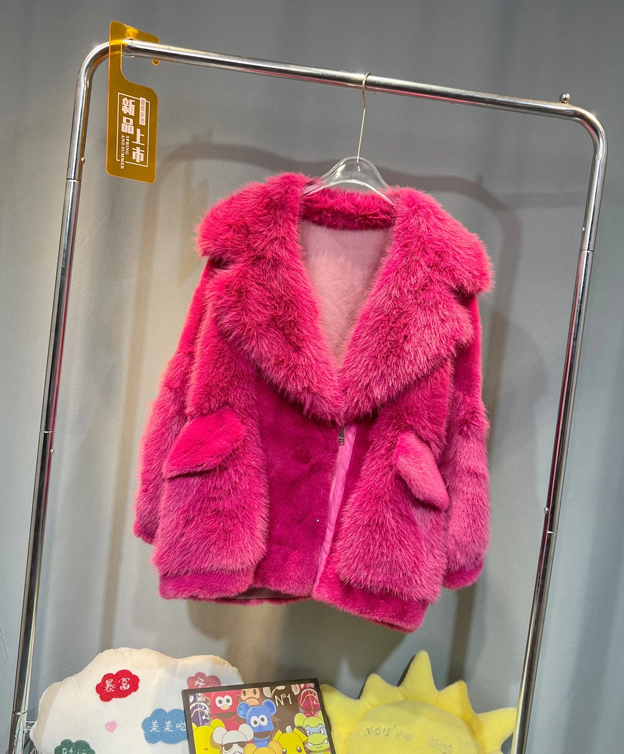

Europe Fashion 2023 New Winter Imitation Mink Fur Overcoat for Women Mid-long Rose Pink Long Sleeve Outwear Fur Jacket Coat