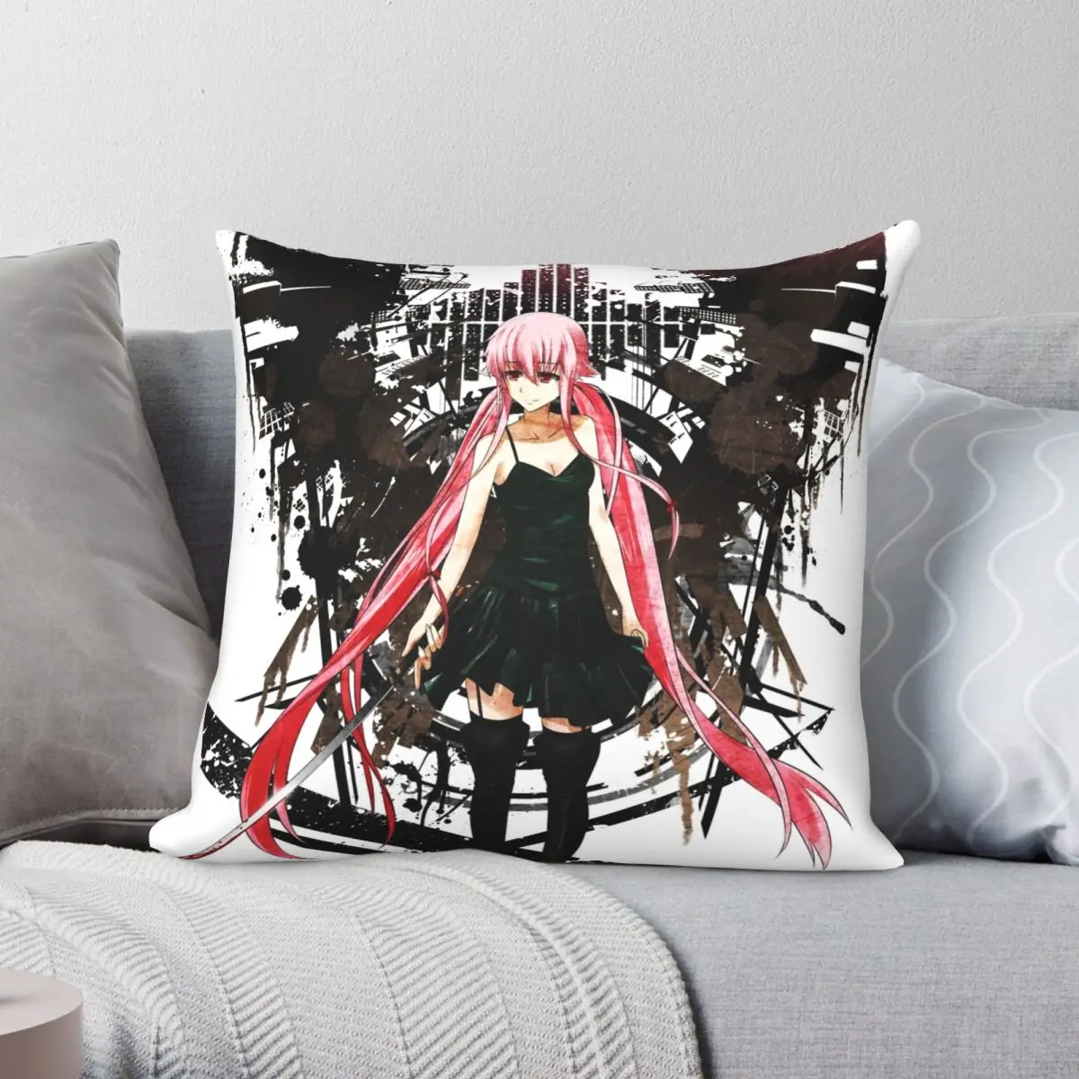 

Gasai Yuno Anime Square Pillowcase Polyester Linen Velvet Pattern Zip Decor Throw Pillow Case Sofa Seater Cushion Cover 18"