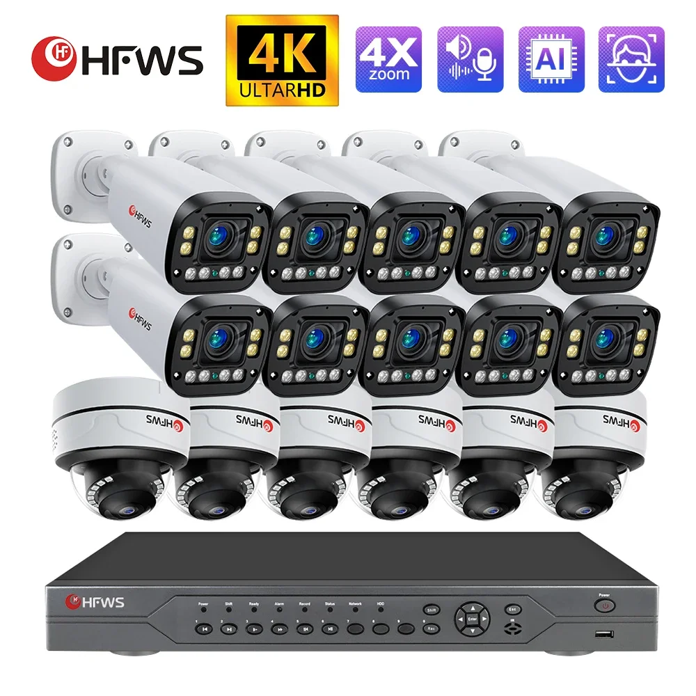 Kit de Caméras de permission Vidéo, Protection de Sécurité, CCTV, 16CH, Nvr, 2.8mm-12mm, DVR, 10 Caméras, Poe, 4K, 8MP 1