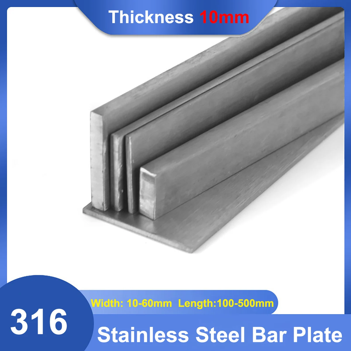 

1Pcs 10mm Thick 316 Stainless Steel Bar Plate Rod Width 10/15/20/25/30/40/50/60mm Length 100mm 200mm 300mm 500mm Flat Bar