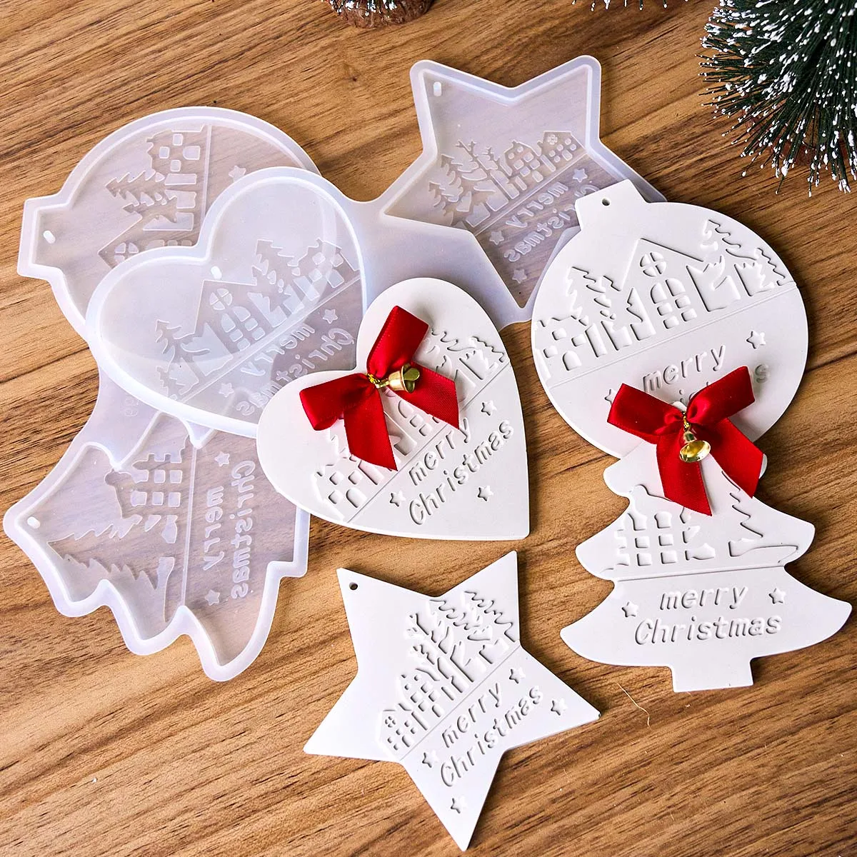 Weihnachten Herz Runde Baum Sternförmige Hängende Ornament Silikon Form DIY Zement Gips Ton Handwerk für Home Decor Handwerk Geschenk – Detail 4