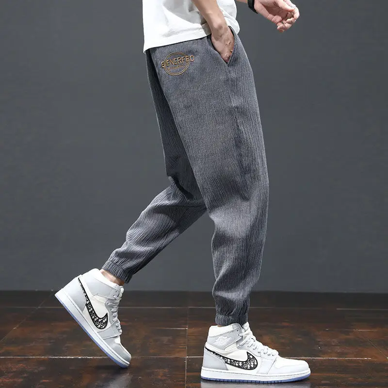 Men's Summer Stretch Breathable Loose Sport Versatile Fashion Casual Solid Color Elastic Waist Spliced Pocket Trousers men trousers