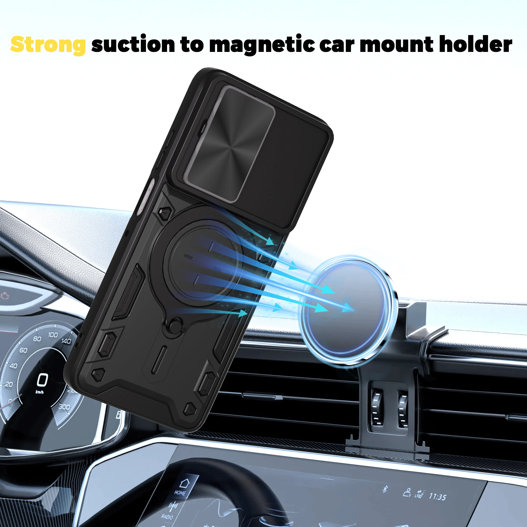 Armored Slide Camera Case with Magnetic Ring Stand and Enhanced Protection - Premium Phone Cover