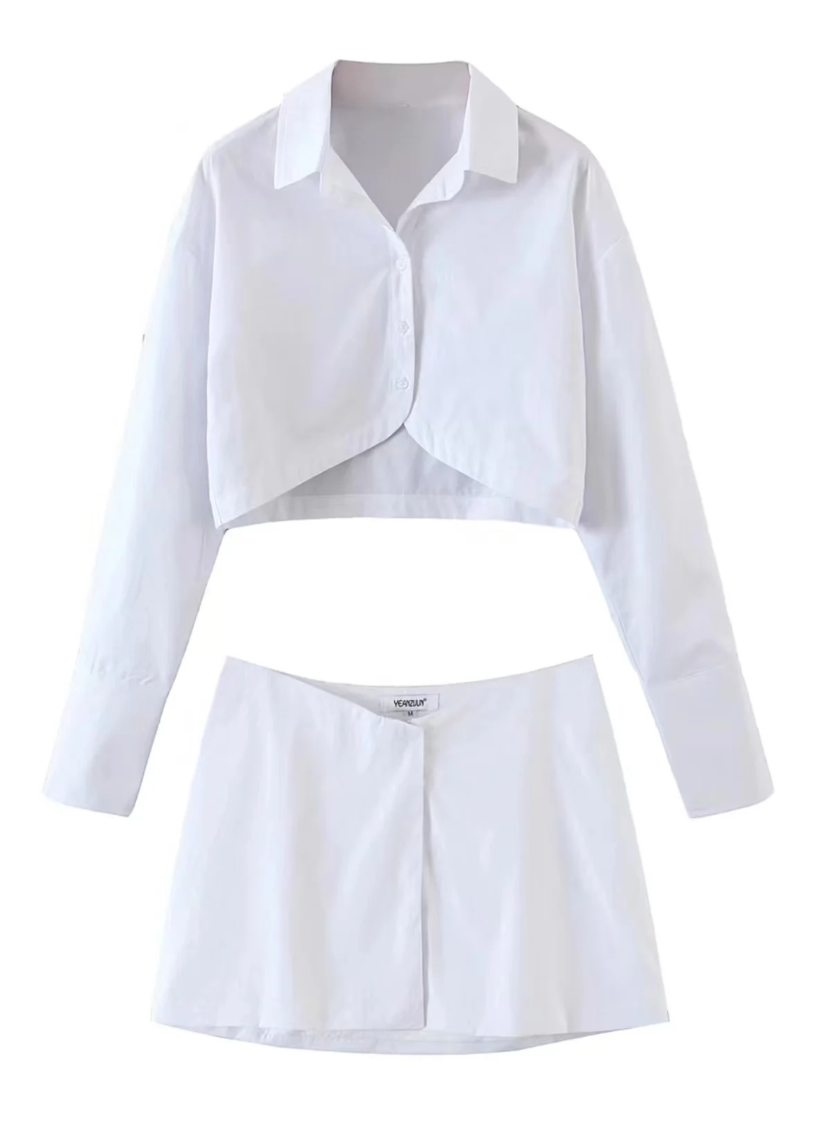 

UNUTH Girls Soft White Blouse Skirt Two Piece 2022 Summer Fashion Ladies Turn Down Collar Female Chic Solid Color Mini Skirt Top