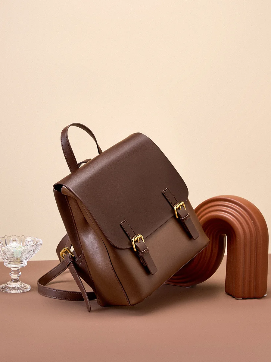 Women Backpack Purse Genuine Leather Designer Travel Backpack Preppy Style Retro Fashion Contrast Backpack