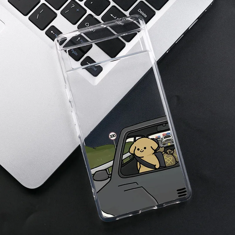 Clear Transparent TPU Phone Case with Funny Cartoon Dog Design