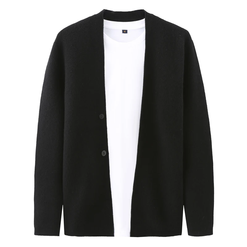 New Cashmere Jacket Men V-Neck Knit Cardigan Spring Autumn Casual Loose Top Youth Pure Wool Sweater Warm High Quality Men Coat