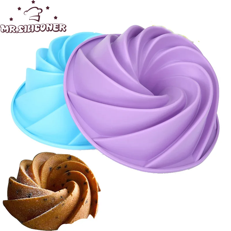 3D Large Spiral Shape Silicone Bundt Cake Pan 10 inch Bread Bakeware Mold  Baking Tools Cyclone Shape Cake Mould DIY Baking Tool